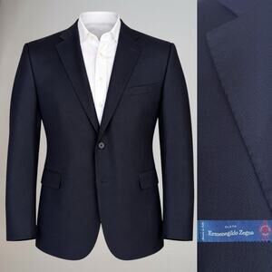 Ermenegildo Zegna Italy x Saks Blazer 46R Slim Dark Navy Blue Solid